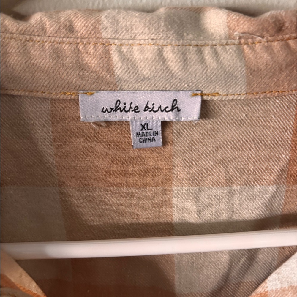 White Birch Peach and Cream Plaid Shirt - Picture 2 of 2